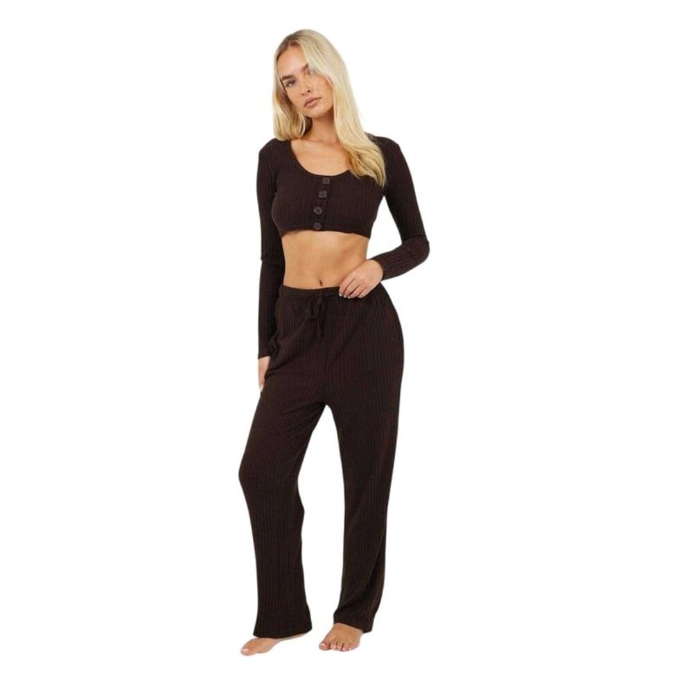 Brave Soul Womens/Ladies Ribbed Loungewear Set / Chocolate